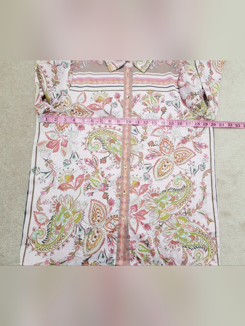 Paisley Floral Button Front Blouse Womens Small Pink Boho Stretch Top Rachel Zoe - Picture 9 of 13